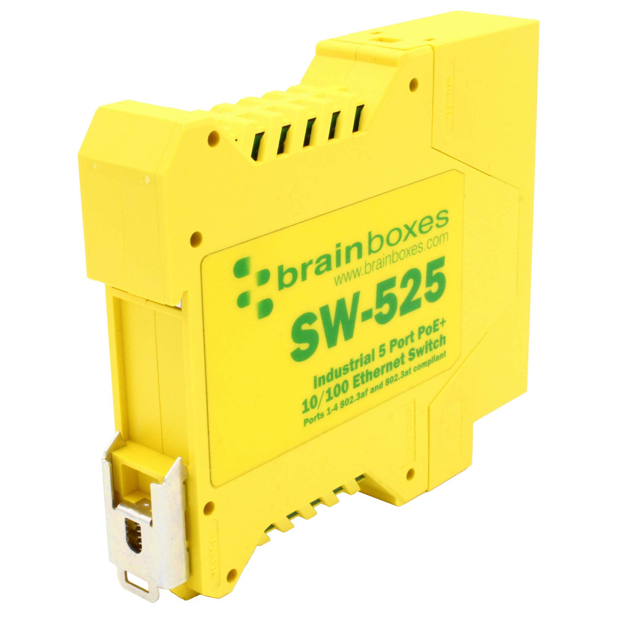 Brainboxes SW-525 network switch Unmanaged Fast Ethernet (10/100) Power over Ethernet (PoE) DIN rail Yellow
