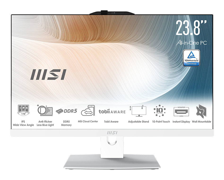 MSI Modern AM242TP 1M-1097US Intel Core 5 120U 60.5 cm (23.8") 1920 x 1080 pixels Touchscreen All-in-One PC 16 GB DDR5-SDRAM 1 TB SSD Windows 11 Home Wi-Fi 6E (802.11ax) White