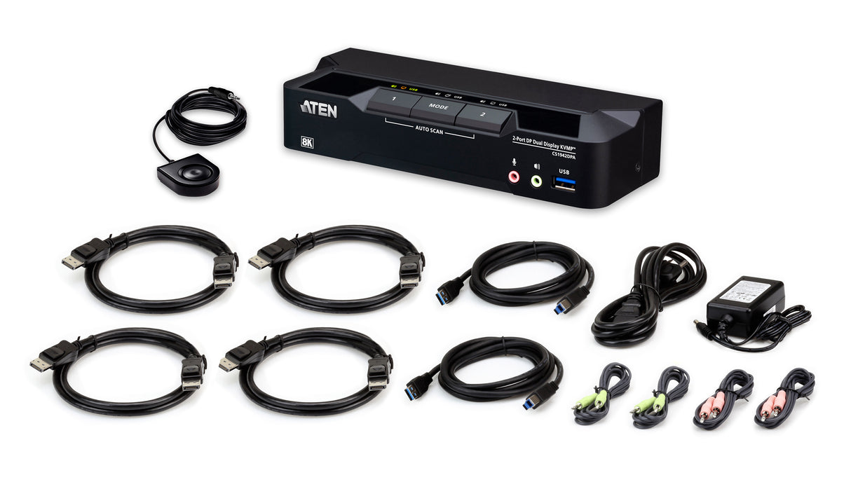 ATEN 2-Port USB 3.0 8K DisplayPort Dual-Display KVMP™ Switch (Cables included)
