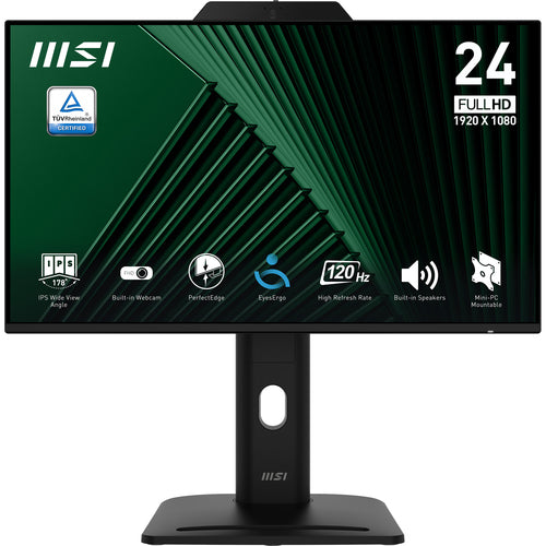MSI Pro MP242PMG 23.8 Inch Monitor, FHD (1920 x 1080), 120Hz, IPS, 1ms, 1x HDMI 1.4b, 1x DP 1.2a, 1x D-Sub(VGA), 2xUSB 5Gbps Type-A, 1x USB 5Gbps Type-B, Built-in Speakers, Webcam, Anti-Glare, Anti-Flicker, Less Blue light, TÜV Certified, VESA...