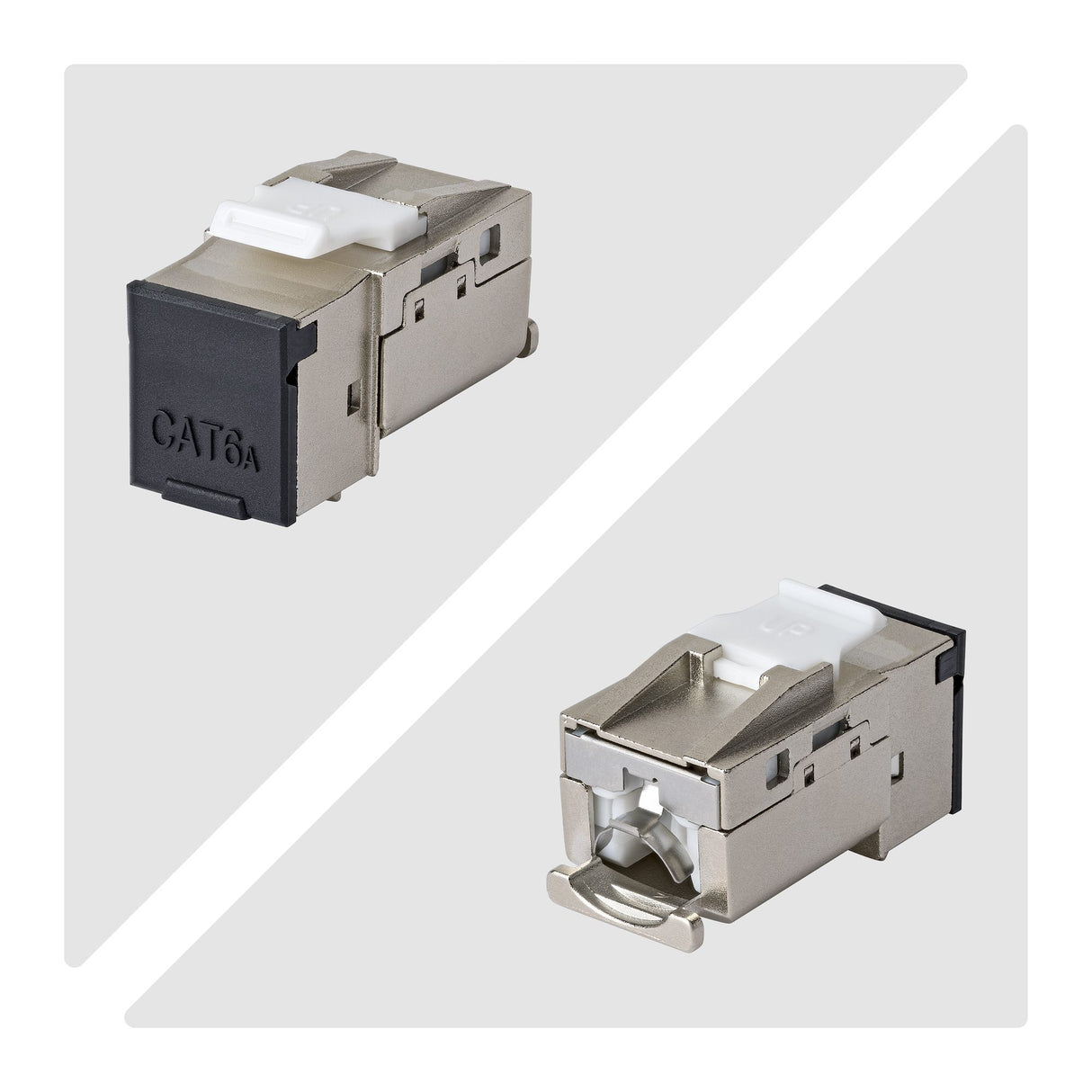 StarTech.com Shielded Cat6a Keystone Jack, 10-Pack RJ45 Ethernet Keystone Jacks, STP Cat6a Wall Jack, 90-Degree Toolless