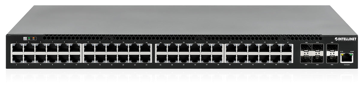 Intellinet 54-Port L3 Fully Managed PoE+ Switch with 48 Gigabit Ethernet Ports and 6 SFP+ Uplinks