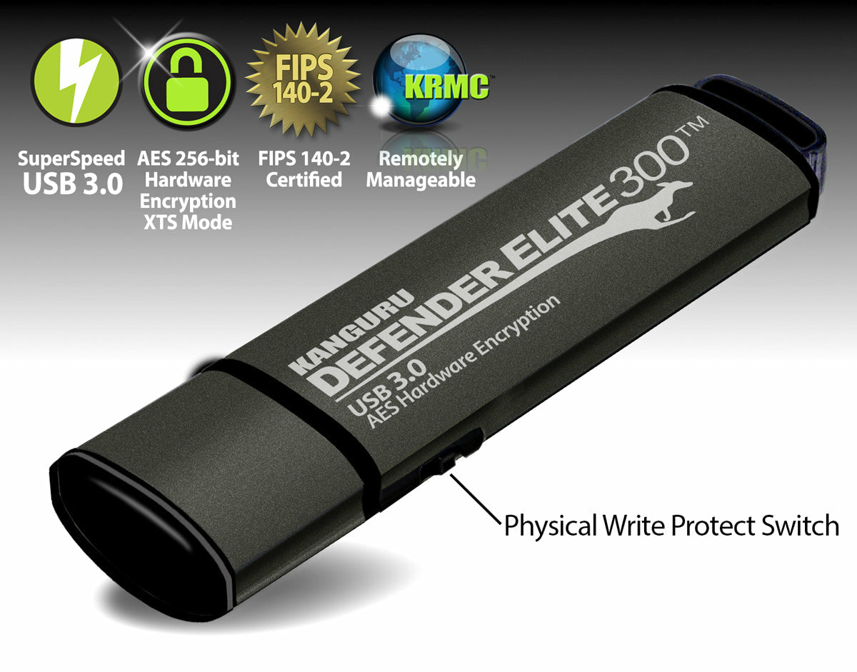 iStorage Kanguru Defender Elite 300 USB flash drive 256 GB USB Type-A 3.2 Gen 1 (3.1 Gen 1) Black