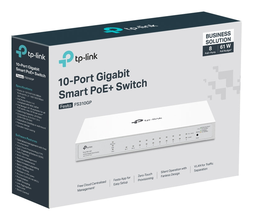 TP-Link FESTA FS310GP network switch Managed L2/L2+ Gigabit Ethernet (10/100/1000) Power over Ethernet (PoE) 1U White