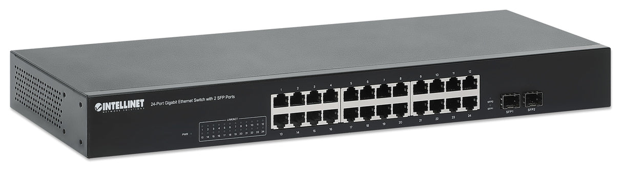 Intellinet 24-Port Gigabit Ethernet Switch with 2 SFP Ports, 24 x 10/100/1000 Mbps RJ45 Ports + 2x SFP, IEEE 802.3az, 19" Rackmount
