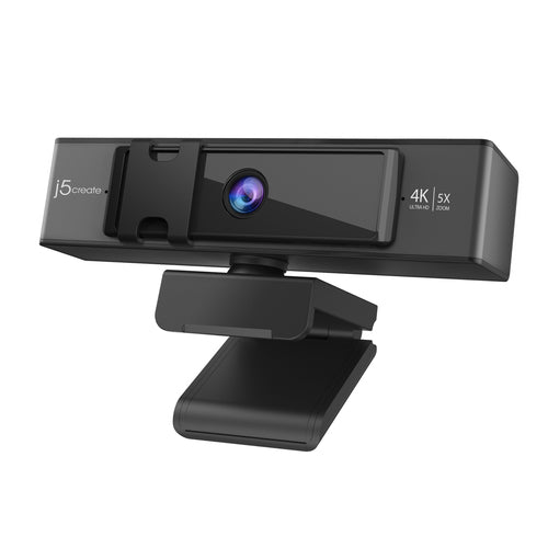 j5create JVCU435 USB™ 4K Ultra HD Webcam with 5x Digital Zoom Remote Control, 3840 x 2160 Video Capture Resolution, Black and Silver