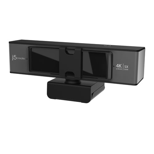 j5create JVCU435 USB™ 4K Ultra HD Webcam with 5x Digital Zoom Remote Control, 3840 x 2160 Video Capture Resolution, Black and Silver
