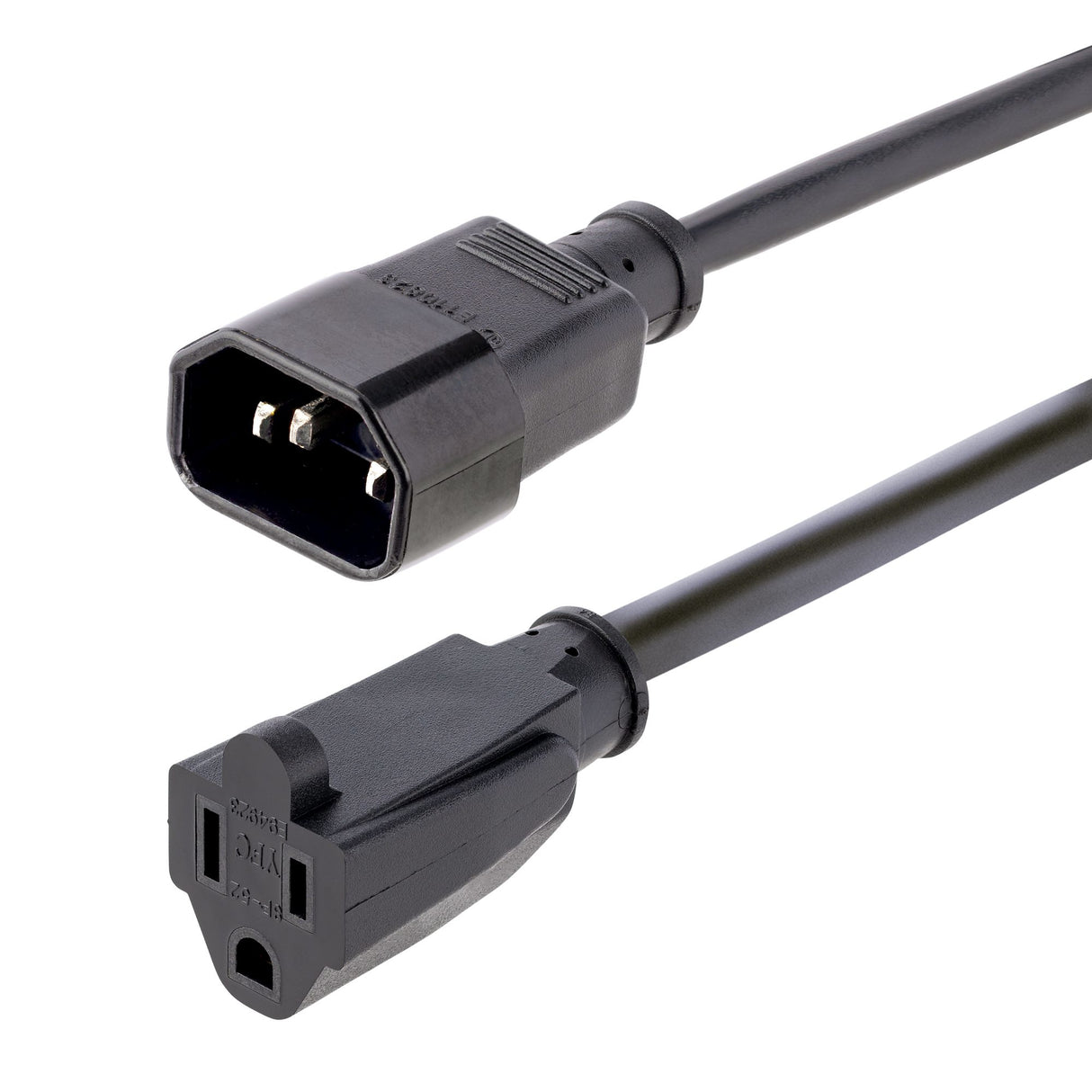 StarTech.com 3ft (1m) Power Extension Cord, IEC 320 C14 to NEMA 5-15R, 10A 125V, 18AWG, Black Computer Power Extension Cord, AC Outlet Extension Cable for Power Supplies/ PDUs / Network Equipment