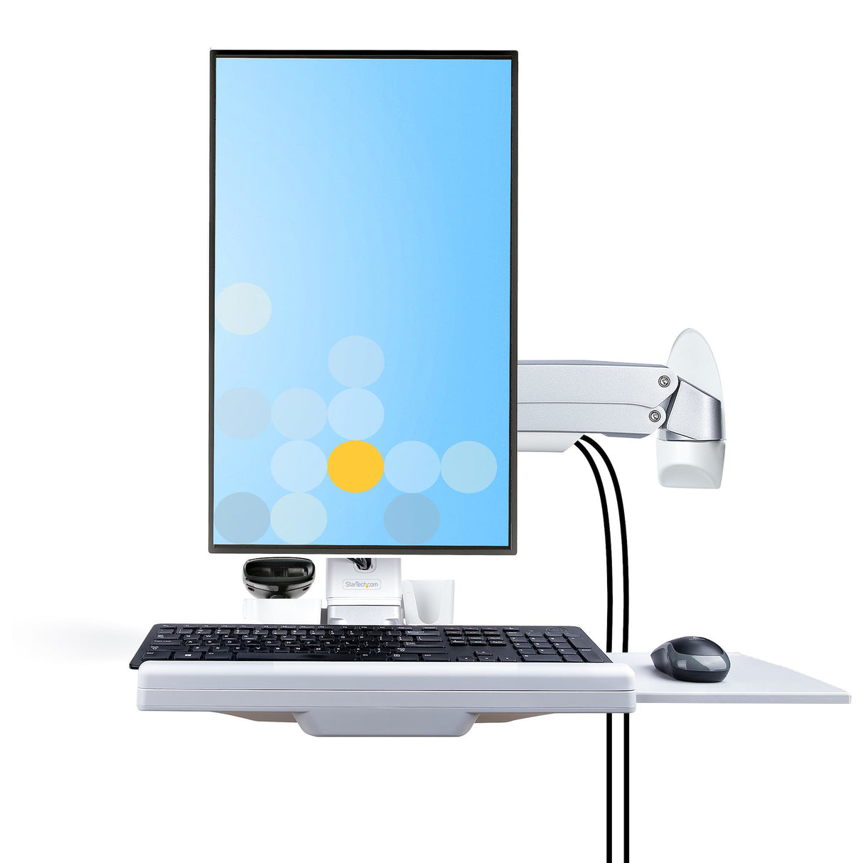 StarTech.com Wall Mount Workstation, Full Motion Sit Stand Desk w/ Height Adjustable VESA Monitor Arm & Keyboard Tray, Ergonomic Wall Mounted Computer Workstation, Single 27"/34" Display - TAA