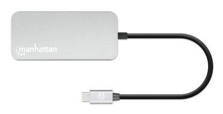 Manhattan USB-C Dock/Hub with Card Reader, Ports (x6): Ethernet, HDMI, USB-A (x3) and USB-C, With Power Delivery (100W) to USB-C Port (Note additional USB-C wall charger and USB-C cable needed), Universal for all devices, Cable 15cm, Aluminium...
