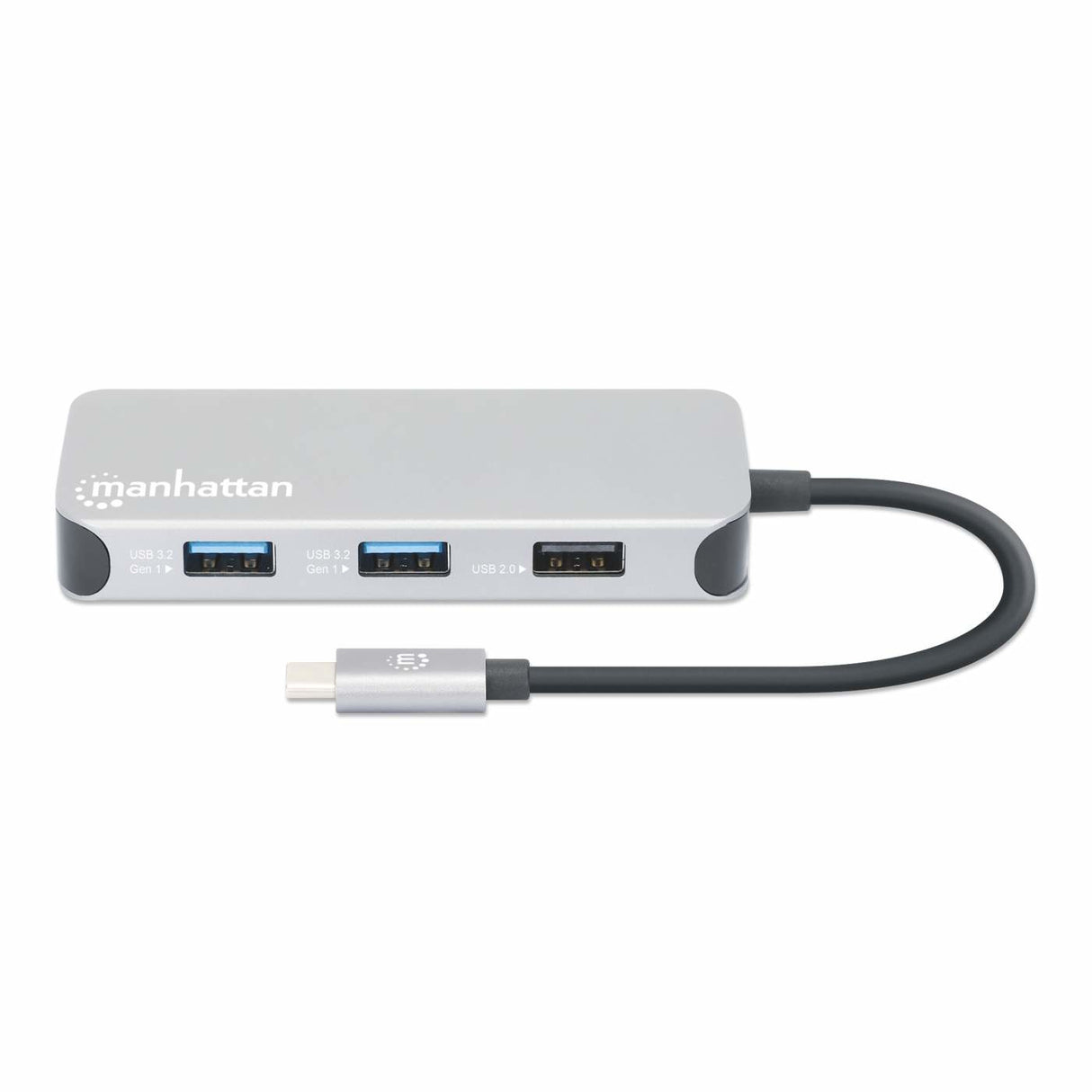 Manhattan USB-C Dock/Hub with Card Reader, Ports (x6): Ethernet, HDMI, USB-A (x3) and USB-C, With Power Delivery (100W) to USB-C Port (Note additional USB-C wall charger and USB-C cable needed), Universal for all devices, Cable 15cm, Aluminium...