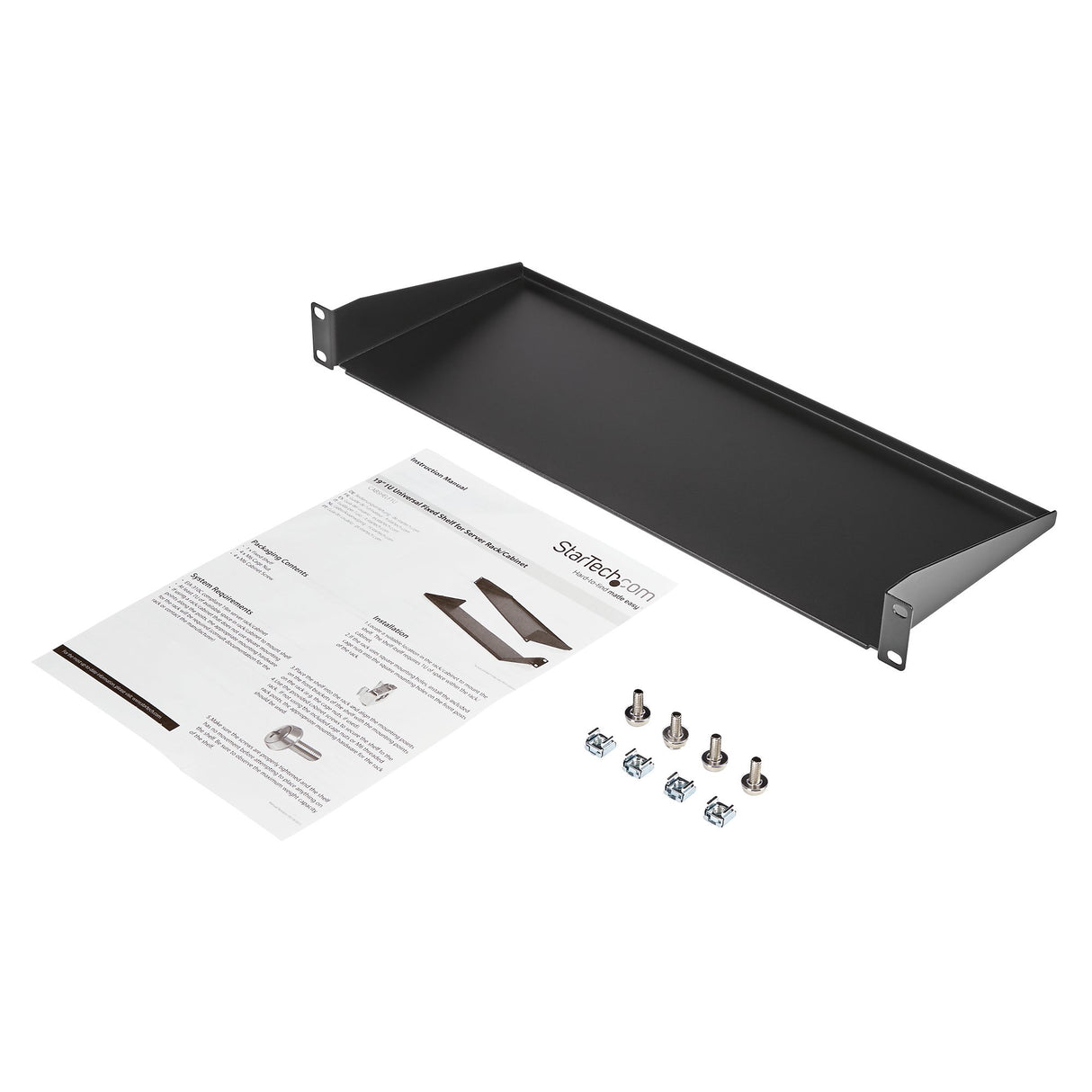 StarTech.com 1U Server Rack Shelf, Universal Rack Mount Cantilever Tray for 19" Network Equipment Rack/Cabinet, Heavy Duty Steel, Weight Capacity 33lb/15kg, 7in (18cm) Deep