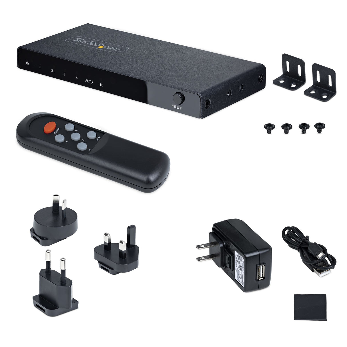 StarTech.com 4-Port 8K HDMI Switch, HDMI 2.1 Switcher 4K 120Hz HDR10+, 8K 60Hz UHD, HDMI Switch 4 In 1 Out, Auto/Manual Source Switching, Power Adapter and Remote Included