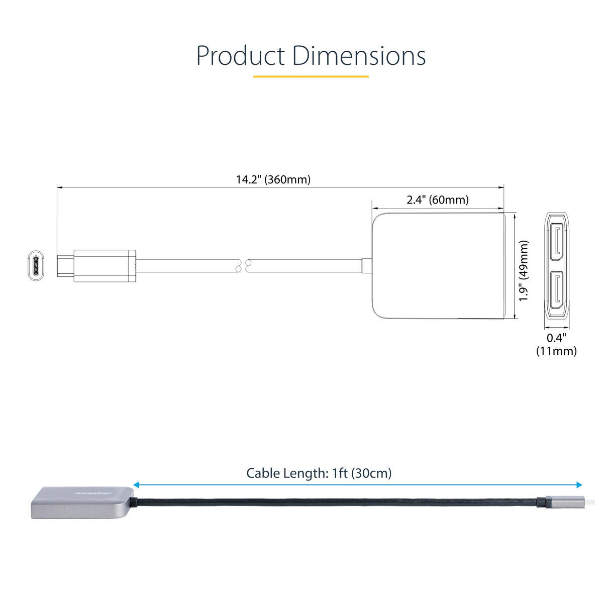 StarTech.com USB-C to Dual Displayport 1.4 Adapter, USB Type-C Multi-Monitor MST Hub, Dual 5K 60Hz DP Laptop Display Extender / Splitter, HDR, Extra-Long Built-In Cable - Windows Only