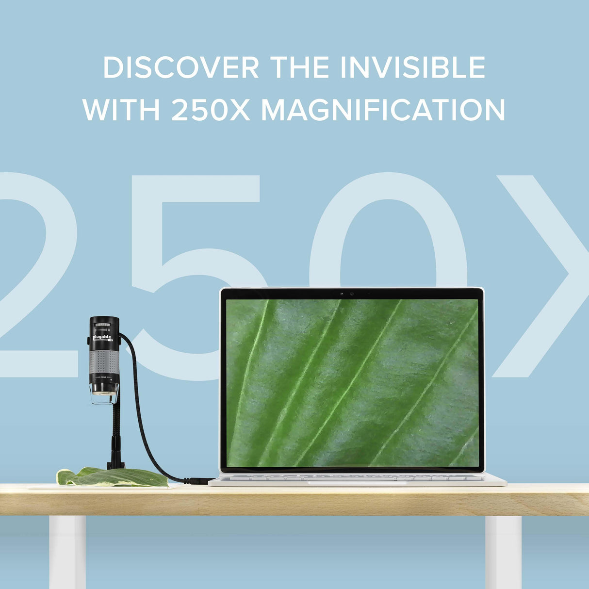 Plugable Technologies Digital Microscope with Flexible Arm Observation Stand Compatible with USB and USB-C Windows, macOS, ChromeOS, iPad (USB C), Android, Linux systems (2MP, 250x Magnification)