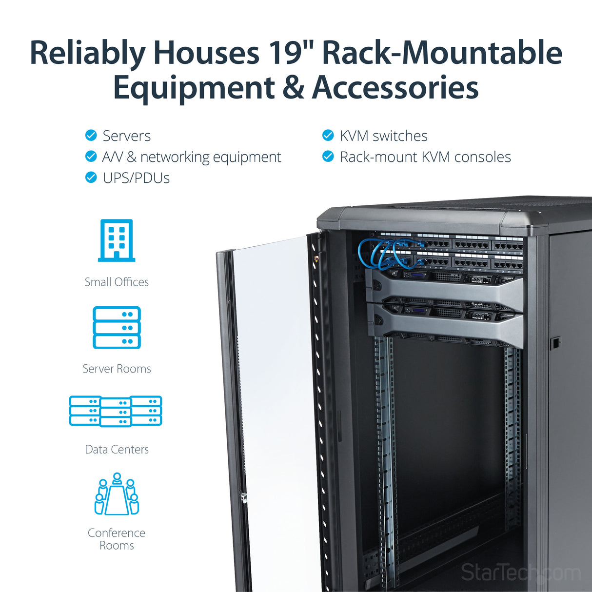 StarTech.com 22U Enterprise-Grade Flat Pack Server Rack Cabinet, 19in Enclosed 4-Post Rack with 29in (75cm) Mounting Depth and 1764lb (800kg) Weight Capacity