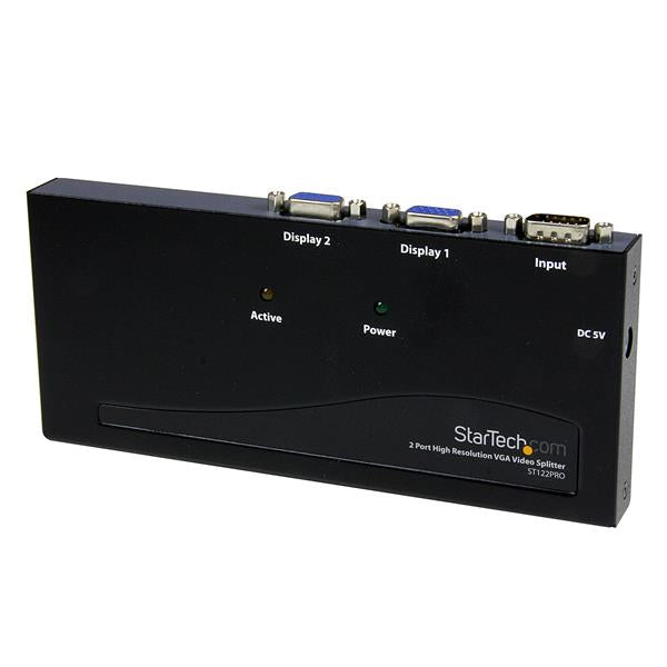 StarTech.com 2 Port High Resolution VGA Video Splitter with Built-in Amplifier, 350 MHz, VGA Splitter 1 x 2, 2048x1536 80Hz - TAA Compliant