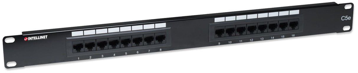 Intellinet Patch Panel, Cat5e, UTP, 16-Port, 1U, Black