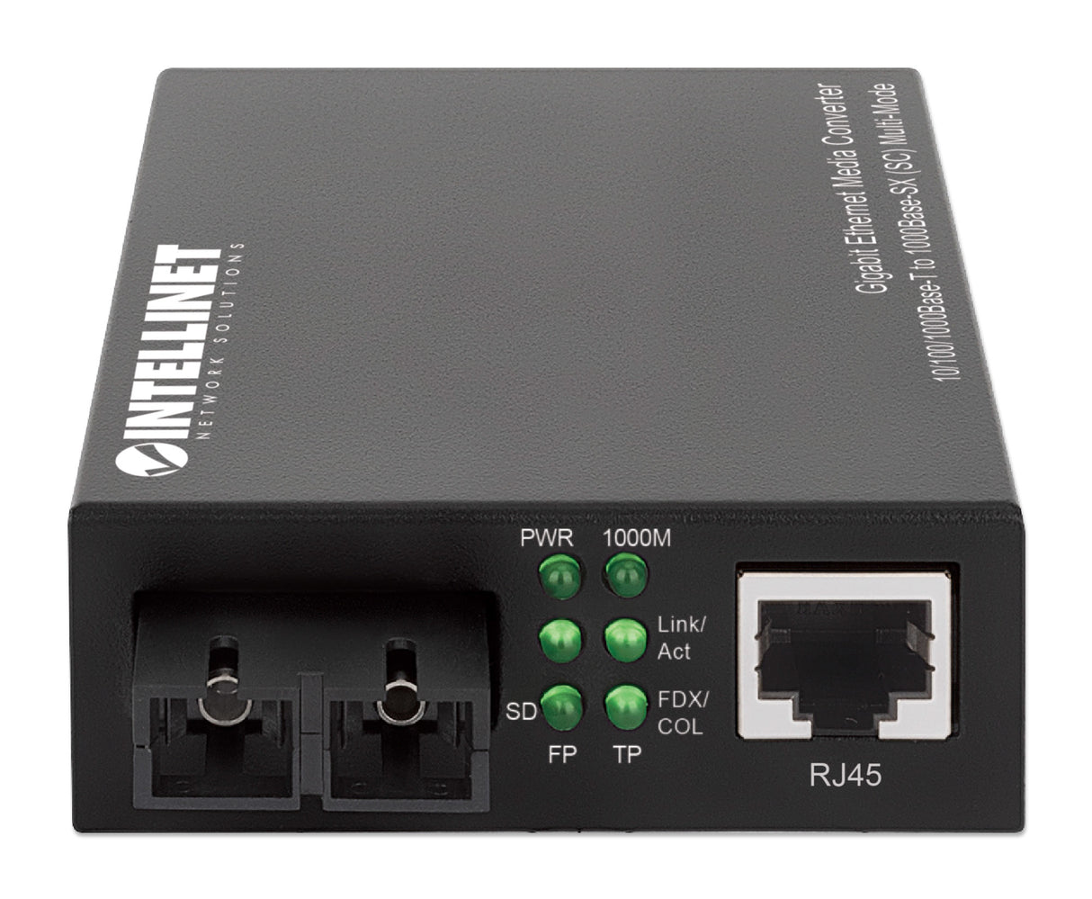 Intellinet Gigabit Ethernet Media Converter 10/100/1000Base-T to 1000Base-SX (SC) Multi-Mode, 550 m (1,800 ft.), Autonegotiation