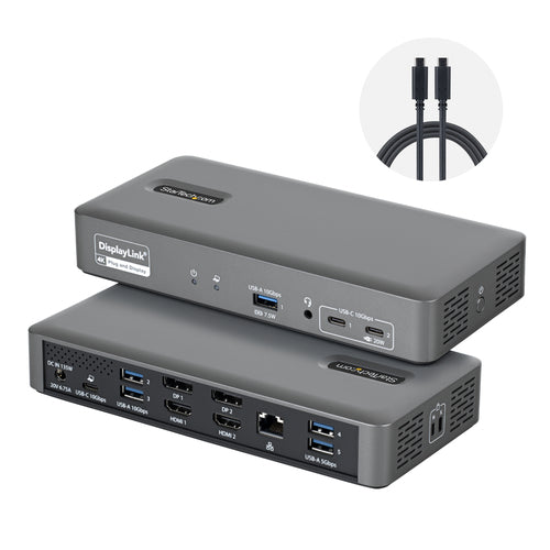 StarTech.com Dual-Monitor USB-C Docking Station, 4K 60Hz, HDMI or DisplayPort, 96W Laptop Charging, Gigabit Ethernet, Universal Smart Dock for Windows and macOS