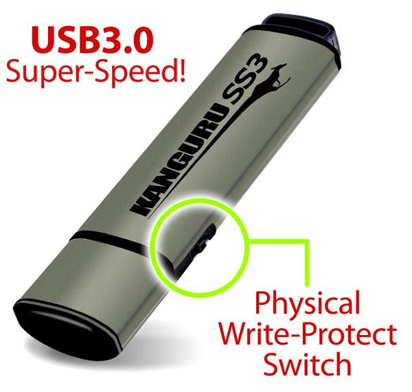 iStorage Kanguru SS3™ SuperSpeed USB3.0 64GB |Secure Flash Drive| Physical Write Protect Switch | Windows “Ready Boost” compatible | Simple Driverless Setup | Plug and Play