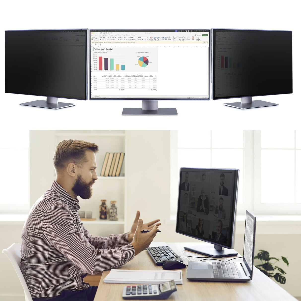StarTech.com 32-inch 16:9 Computer Monitor Privacy Screen, Hanging Acrylic Filter, Quick-Install Security Shield, Monitor Screen Protector, +/- 30 Deg. View, Glossy, TAA