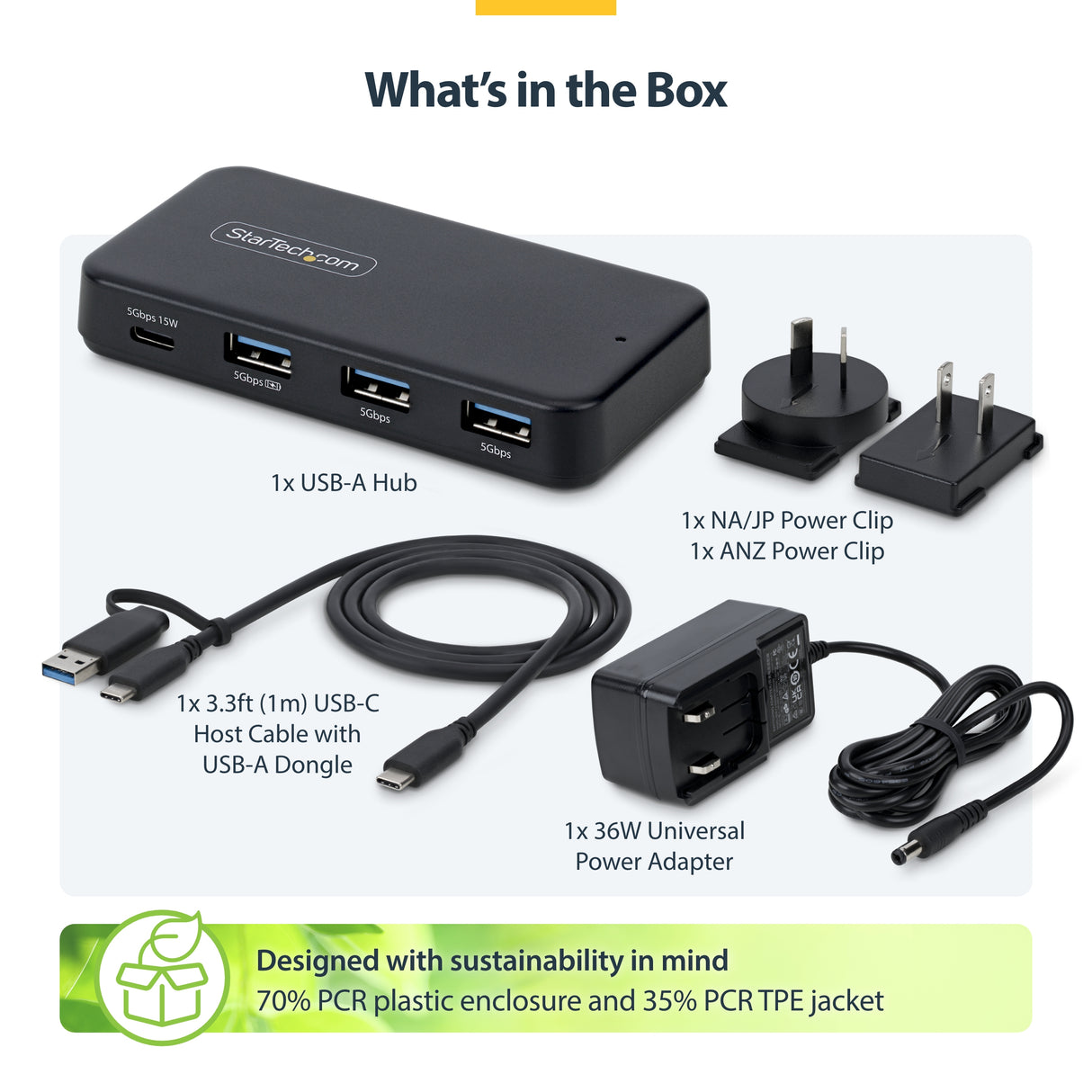 StarTech.com 4-Port USB-C and USB-A Hub, 5Gbps, Self-Powered, 2-in-1 USB-C and USB-A Host Cable, 1x USB-C and 3x USB-A (1x BC 1.2), 36W Power Adapter Included
