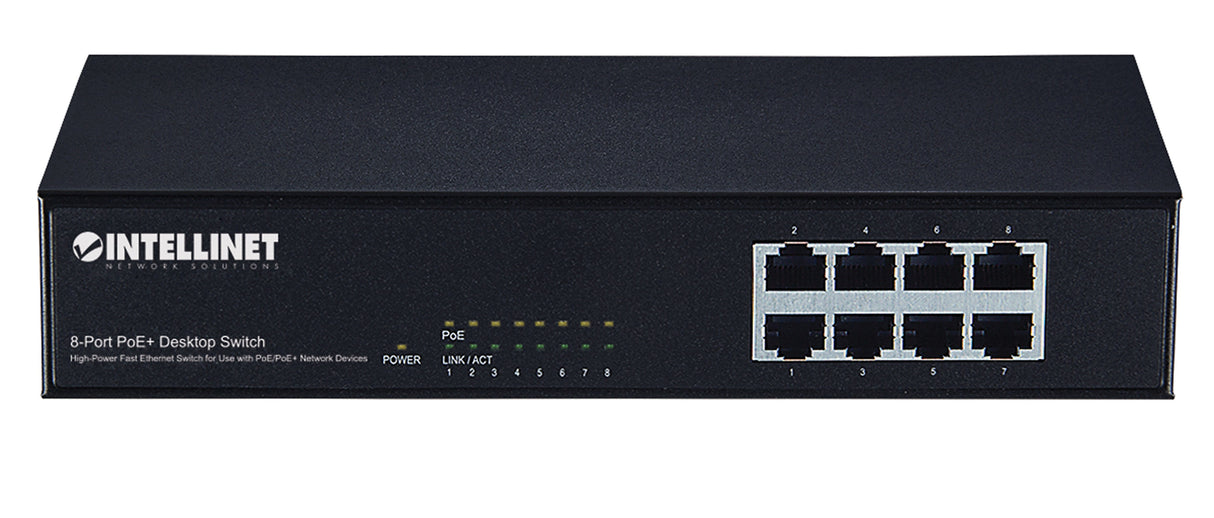 Intellinet 8-Port Fast Ethernet PoE+ Switch, 8 x PoE ports, IEEE 802.3at/af Power-over-Ethernet (PoE+/PoE), Endspan, Desktop, Box