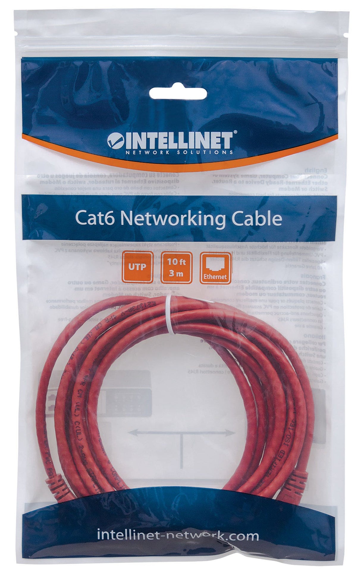 Intellinet Network Patch Cable, Cat6, 7.5m, Red, CCA, U/UTP, PVC, RJ45, Gold Plated Contacts, Snagless, Booted, Lifetime Warranty