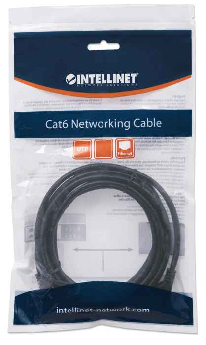 Intellinet Network Patch Cable, Cat6, 5m, Black, CCA, U/UTP, PVC, RJ45, Gold Plated Contacts, Snagless, Booted, Lifetime Warranty