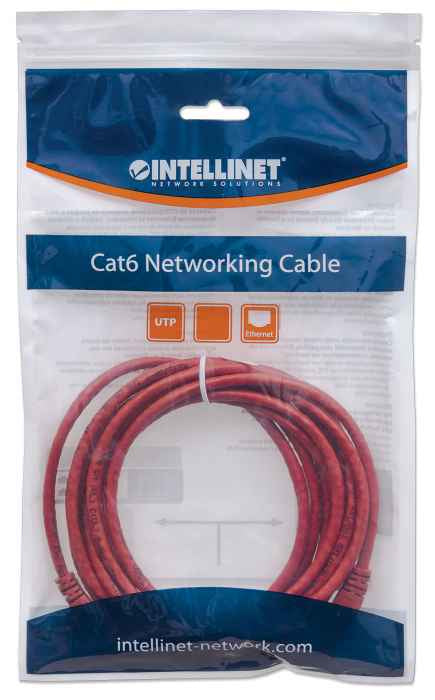Intellinet Network Patch Cable, Cat6, 2m, Red, CCA, U/UTP, PVC, RJ45, Gold Plated Contacts, Snagless, Booted, Lifetime Warranty