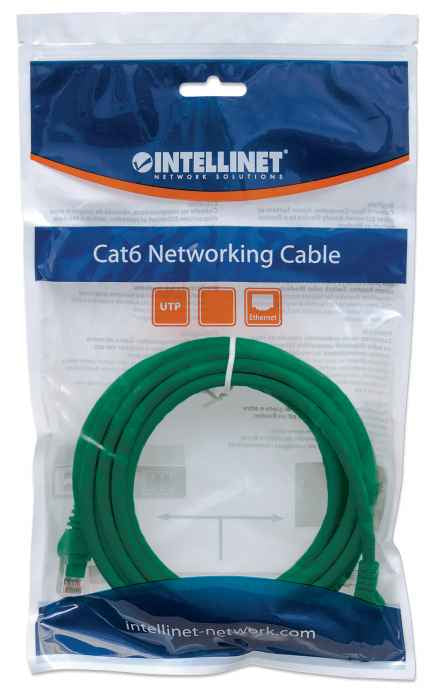 Intellinet Network Patch Cable, Cat6, 0.5m, Green, CCA, U/UTP, PVC, RJ45, Gold Plated Contacts, Snagless, Booted, Lifetime Warranty