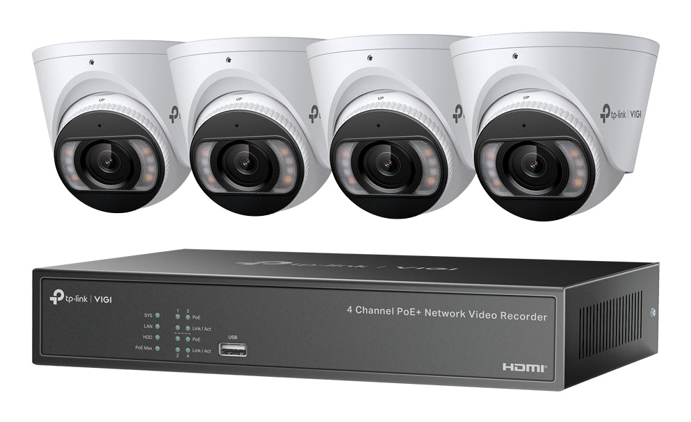 TP-Link KIT 4 VIDEOCAMERE VIGI NK4P-T4425-2T Turret 4MP Full-Color IPC e NVR 4 Canali PoE+ video surveillance kit Wired 4 channels
