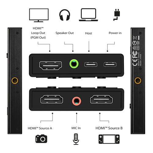 j5create JVA06 Dual HDMI™ Video Capture Card, 1920*1080 Video Capture Resolution, 3 x HDMI ports and 2 x USB ports, Black