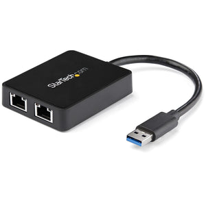 StarTech.com USB 3.0 to Dual Port Gigabit Ethernet Adapter w/ USB Port, 10/100/1000 Mbps, USB Gigabit LAN Network NIC Adapter
