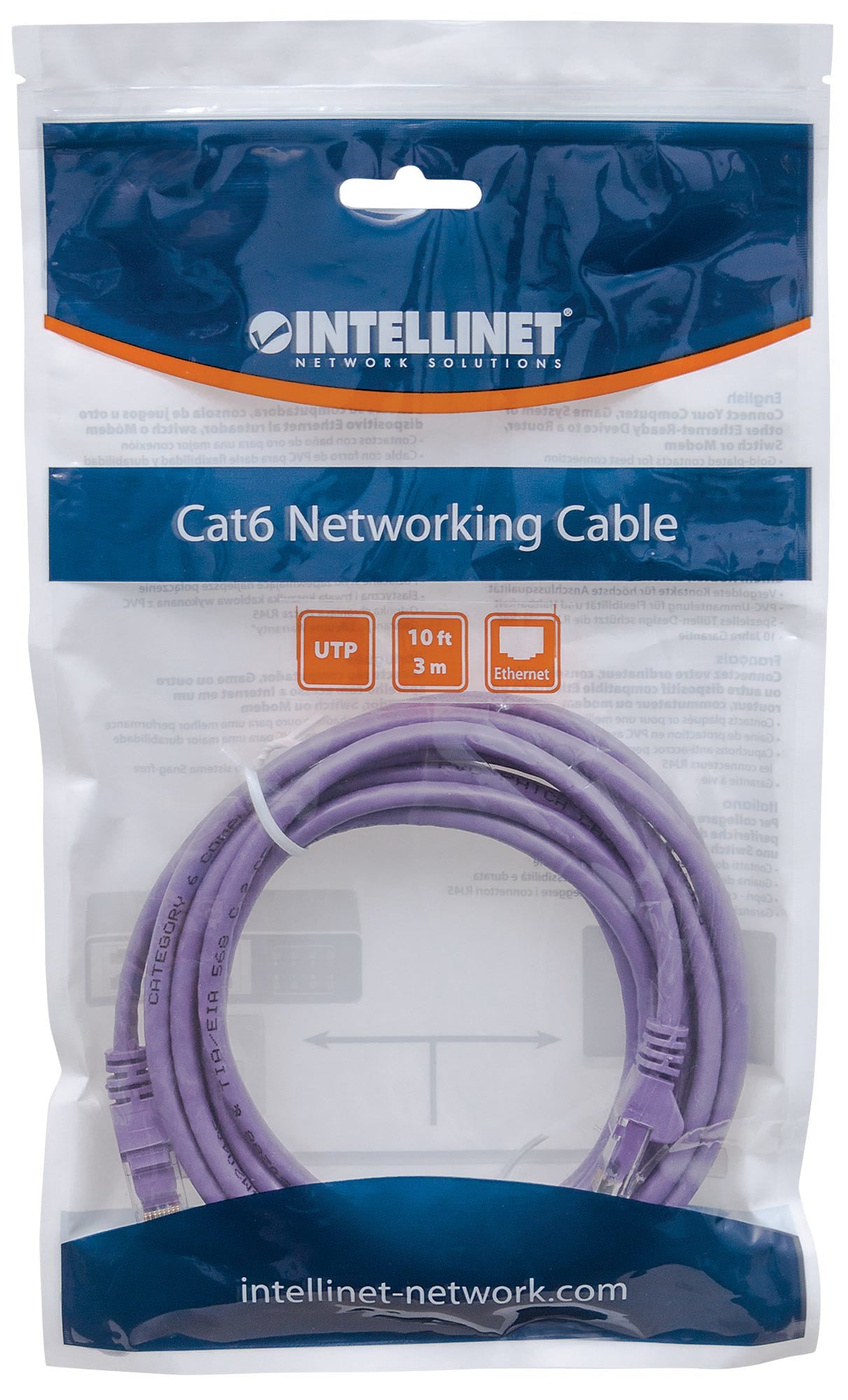 Intellinet Network Patch Cable, Cat6, 2m, Purple, CCA, U/UTP, PVC, RJ45, Gold Plated Contacts, Snagless, Booted, Polybag