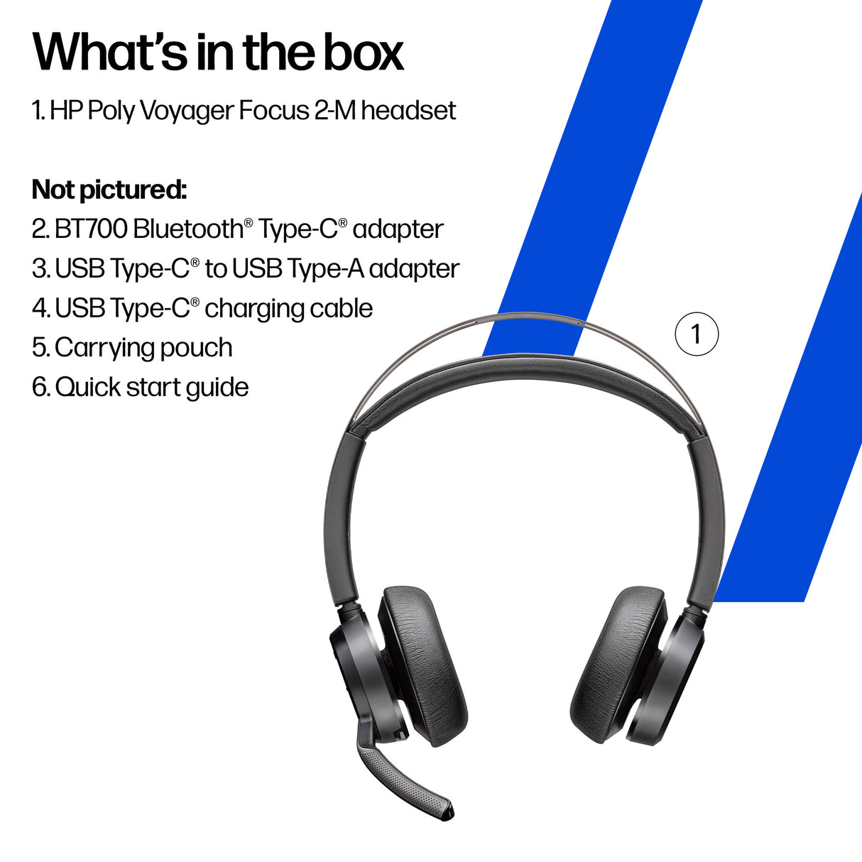 HP Poly Voyager Focus 2 Microsoft Teams Certified USB-C-C Headset +USB-C/A Adapter