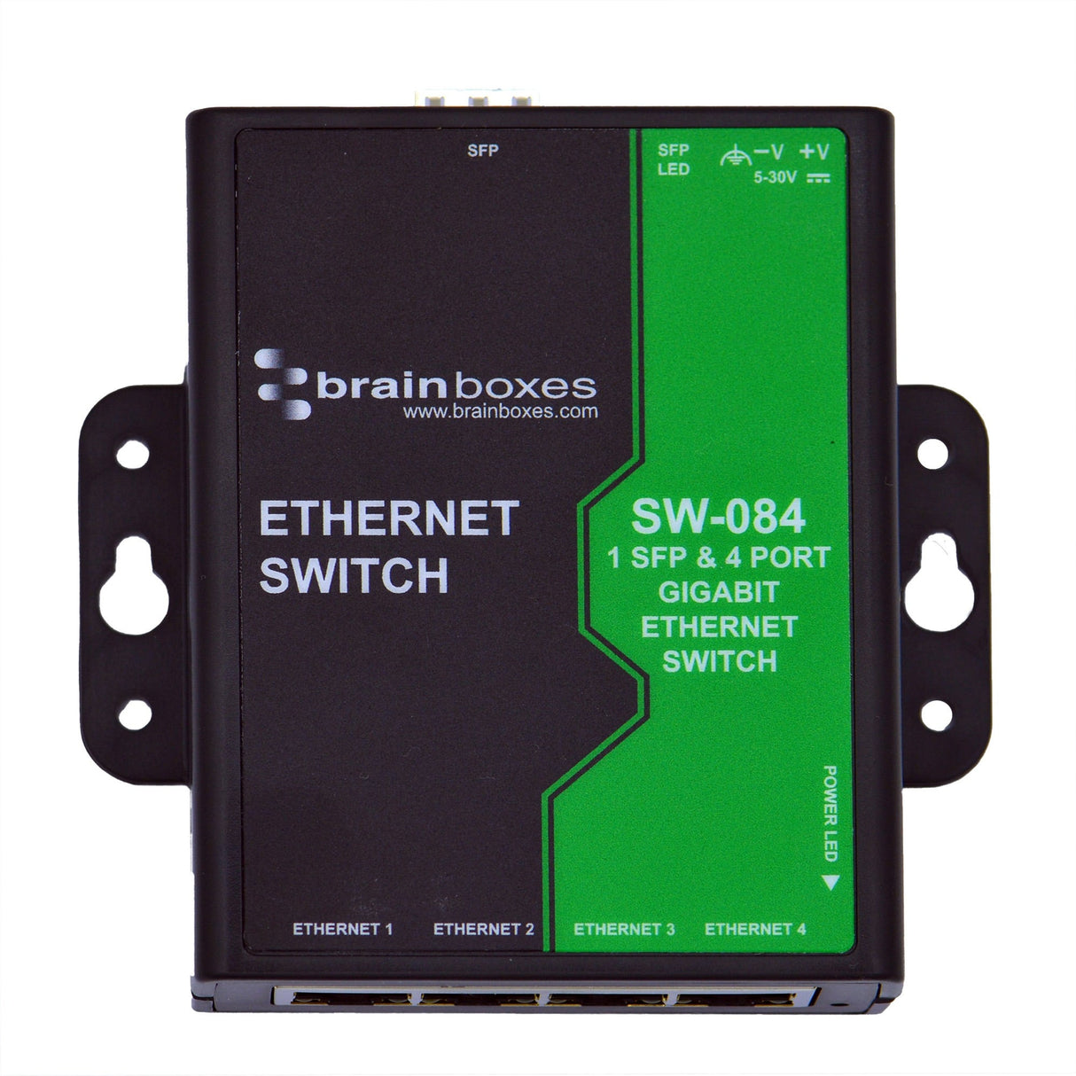 Brainboxes SW-084 network switch Unmanaged Gigabit Ethernet (10/100/1000) Desktop/Wall-Mounting Black, Green