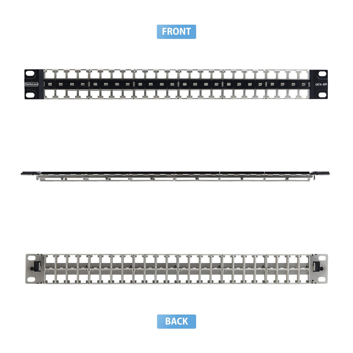 StarTech.com 48 Port 1U Blank Keystone Patch Panel, Rackmount Cat6 Patch Panel for RJ45 STP Ethernet Network Jacks