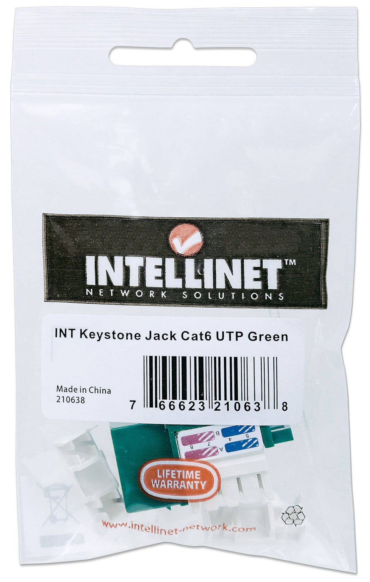 Intellinet Keystone Jack, Cat6, UTP, Punch-down, Green