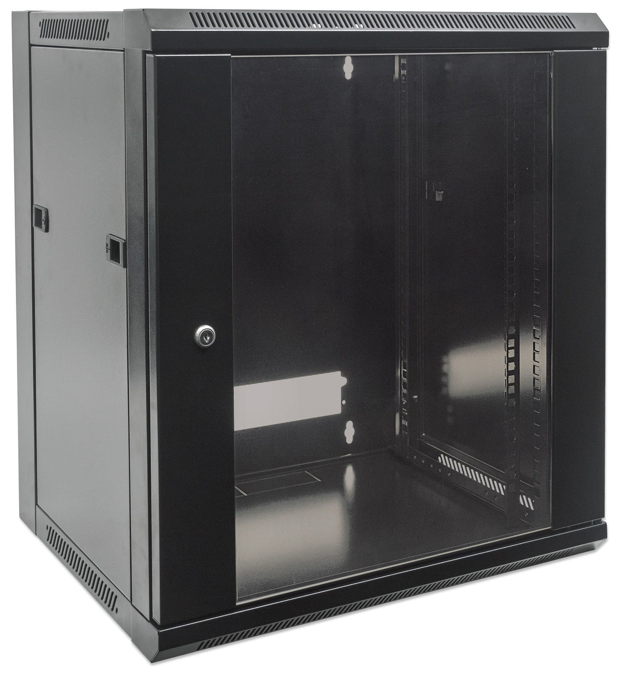 Intellinet 19" Network Cabinet - Wall Mount (Standard), 9U, 450mm Deep, Black, Flatpack, Max 60kg, Suitable also for use on desk or floor, Usable Depth 270mm to 350mm, Metal & Glass Door, Back Panel, Removeable Sides,Parts for wall installation not...