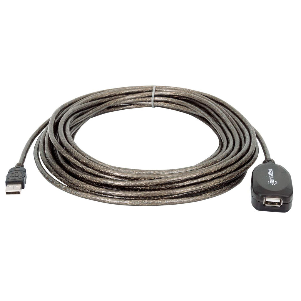 Manhattan USB-A to USB-A Extension Cable, 10m, Male to Female, Active, 480 Mbps (USB 2.0), Daisy-Chainable, Built In Repeater, Equivalent to USB2AAEXT10M, Hi-Speed USB, Black, Three Year Warranty, Polybag