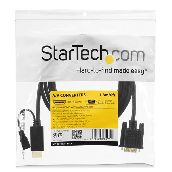 StarTech.com 6ft (1.8m) HDMI to VGA Active Converter Cable - HDMI to VGA Adapter - 1920x1200 or 1080p