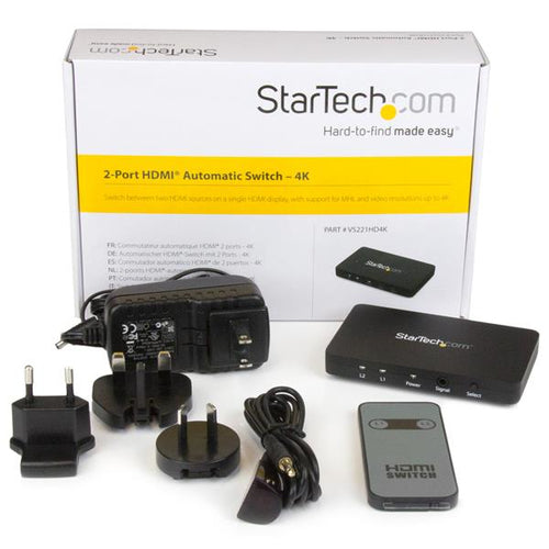 StarTech.com 2-Port HDMI automatic video switch w/ aluminum housing and MHL support – 4K 30Hz