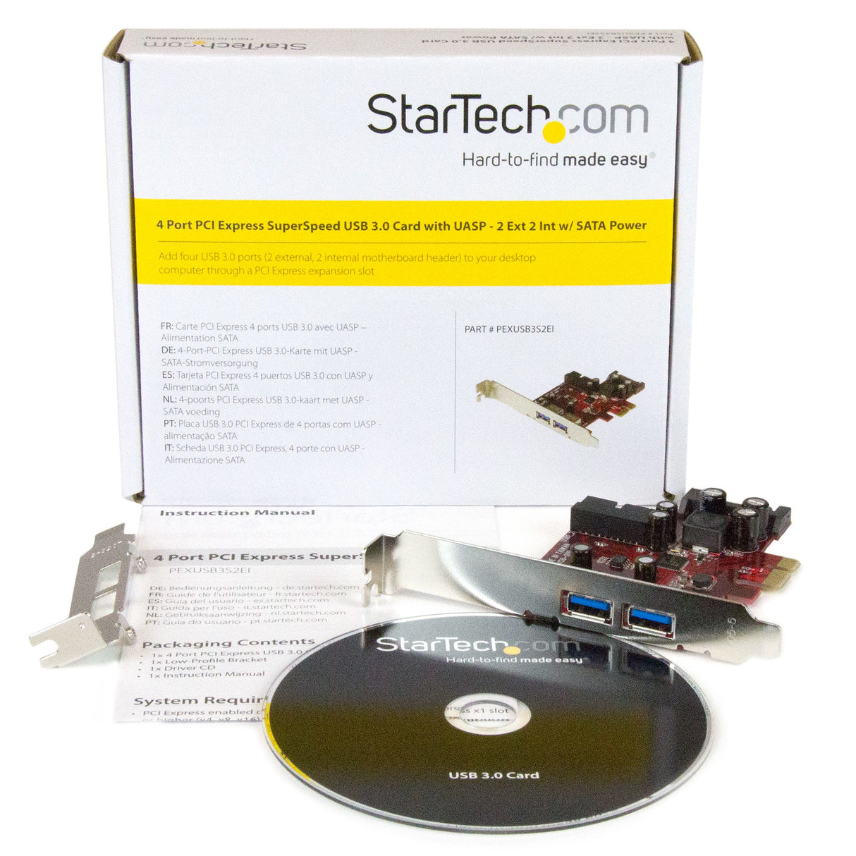 StarTech.com 4 Port PCI Express USB 3.0 Card - 5Gbps - 2 External & 2 Internal - SATA Power - UASP Support - 2x Internal (IDC) Motherboard-Style Headers - TAA