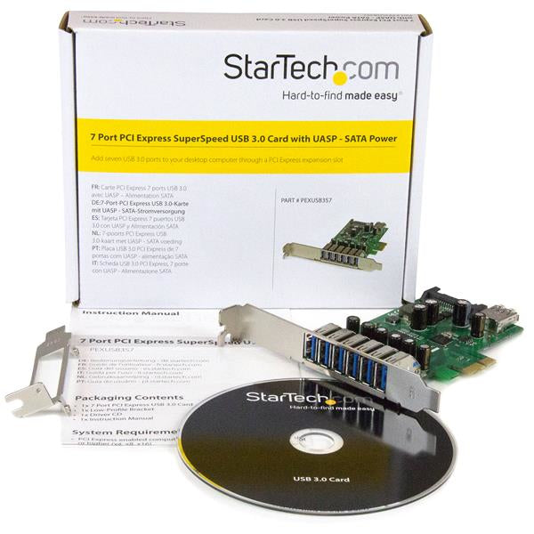 StarTech.com 7-Port PCI Express USB 3.0 Card - 5Gbps - Standard and Low-Profile Design - TAA