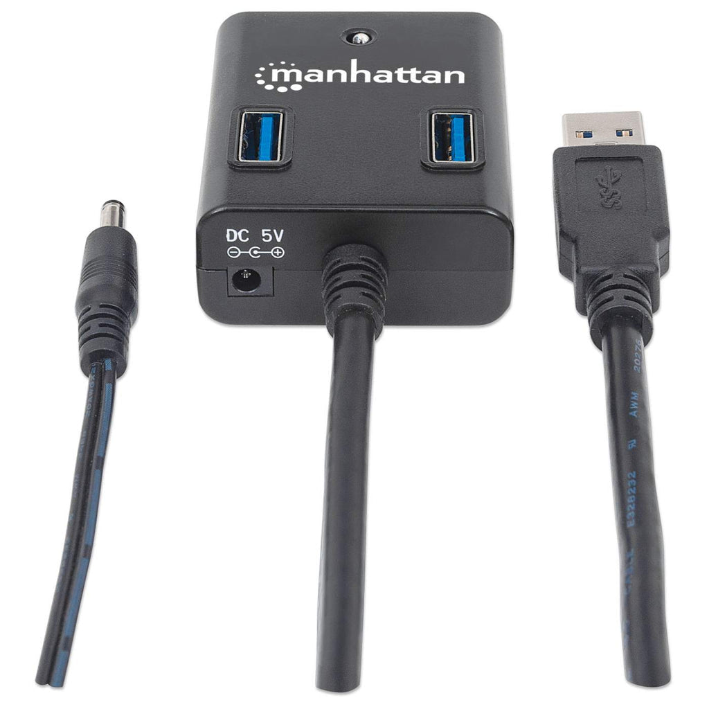 Manhattan USB-A 4-Port Hub, 4x USB-A Ports, 5 Gbps (USB 3.2 Gen1 aka USB 3.0), AC or Bus Power, Fast charge up to 0.9A per port with inc power adapter, SuperSpeed USB, Black, Three Year Warranty