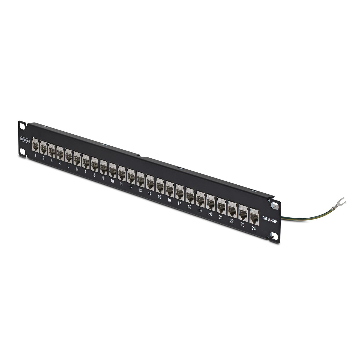 StarTech.com 24 Port 1U Feed Through Patch Panel with Cable Management Bar, Rackmount Shielded Cat6a Ethernet Patch Panel with RJ45 STP Inline Couplers