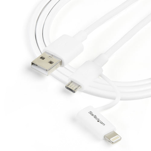 StarTech.com 1 m (3 ft.) 2 in 1 Charging Cable - USB to Lightning or Micro-USB for iPhone / iPad / iPod / Android - Apple MFi Certified - Multi Phone Charger - USB 2.0
