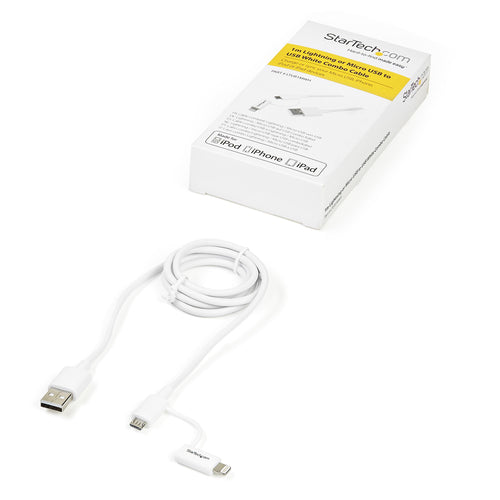 StarTech.com 1 m (3 ft.) 2 in 1 Charging Cable - USB to Lightning or Micro-USB for iPhone / iPad / iPod / Android - Apple MFi Certified - Multi Phone Charger - USB 2.0